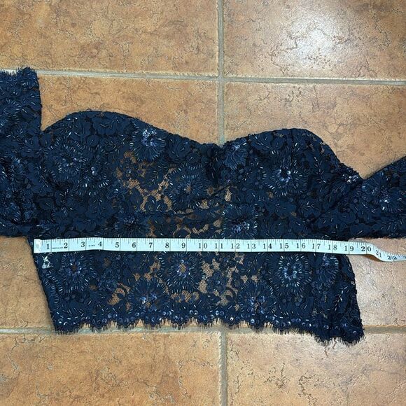 Tadashi Collection Silk Beaded Ruched Long Evening Gown Navy Blue dress Size 6 - Picture 16 of 16